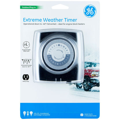GE Outdoor Plug-In 24-Hour Extreme Weather Mechanical Timer, Black