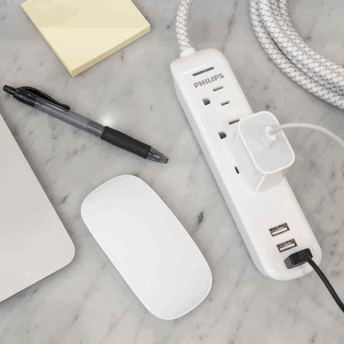 Philips 3-Outlet 3-USB 10ft. Surge Protector, White