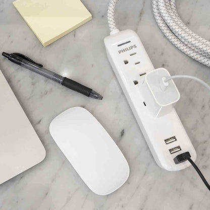 Philips 3-Outlet 3-USB 10ft. Surge Protector, White