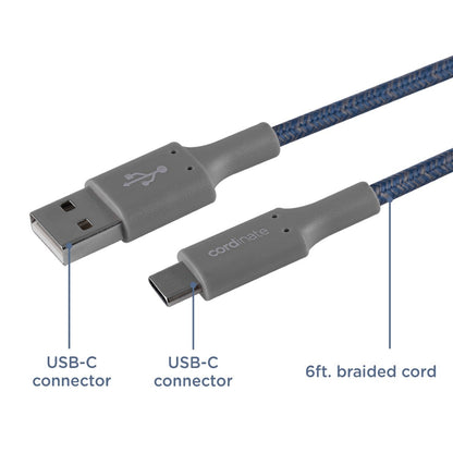 Cordinate 6ft. USB-A to USB-C Braided Charging Cable, Blue/Gray