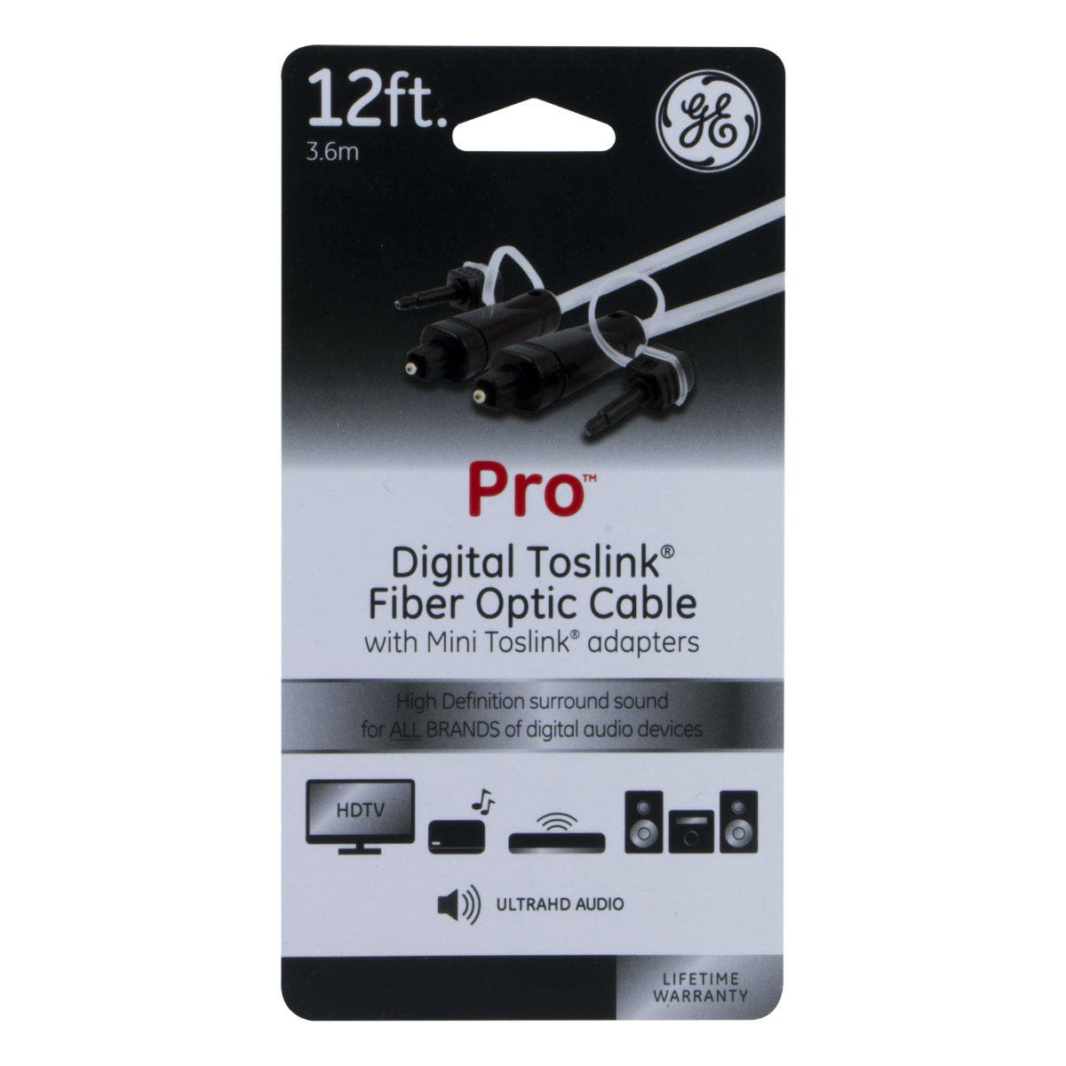 GE 12ft. Digital Toslink Cable, Silver