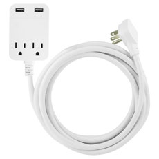 GE 2-Outlet 2-USB 12ft. Extension Cord with Surge Protection, White
