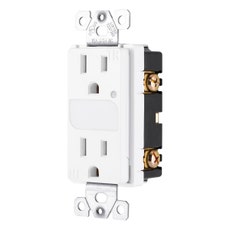 GE UltraPro Grounding Duplex Tamper Resistant Receptacle with Light Sensing Guide Light, White