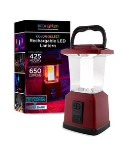 Enbrighten Lux Hybrid Dual Power Color-Select Dimmable LED Lantern with USB Charging, Red