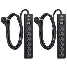 GE 6-Outlet 6ft. Surge Protector with Twist-to-Close Safety Outlets, 2 Pack, Black