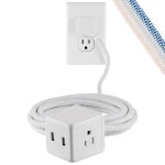 Cordinate 3-Outlet 2-USB 10ft. Braided Extension Cord Cube, White