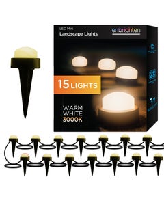 Enbrighten Mini Warm White LED Landscape Lights, 15 Lights, 42ft. Black Cord