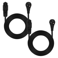 GE 3-Outlet 15ft. Extension Cord with Flat Plug, 2 Pack, Black 