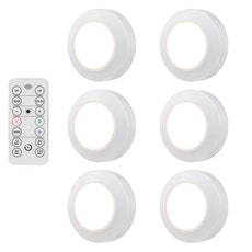 Energizer Battery Operated Dimmable LED Puck Light with Remote, 6 Pack, White