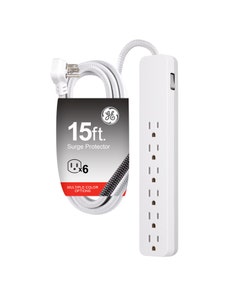 GE 6-Outlet Surge Protector 15ft. Braided Cord, White
