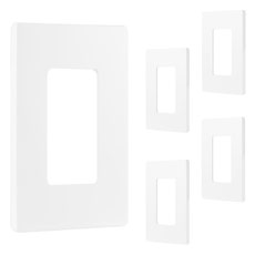 Power Gear Single Screwless Rocker Light Switch Wall Plate, 5 Pack, White