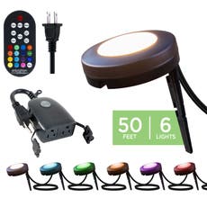 Enbrighten Bundle - Seasons Color-Changing LED Landscape Lights (6 Lights, 50ft. Black Cord) with Enbrighten Outdoor Plug-in 2-Outlet WiFi Smart Switch