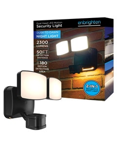 Enbrighten Outdoor 2-Head Motion-Sensing Security Light With LED Night Light, Black