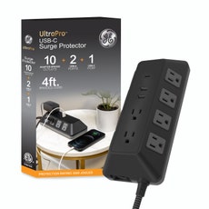 GE 10-Outlet 3-USB 4ft. Surge Protector with Adapter-Spaced Outlets, Black