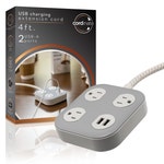 Cordinate ADAPT 3-Outlet, 2-USB 4ft. Braided Extension Cord, Cream/Gray