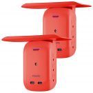 Philips 6-Outlet 2-USB Wall Tap with Surge Protection and Device Shelf, 2 Pack, Coral