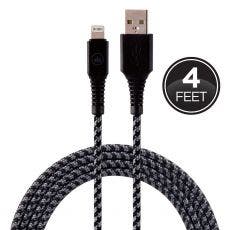 EcoSurvivor 4ft. USB-A Lightning Charging Cable with Braided Cord, Black/Gray