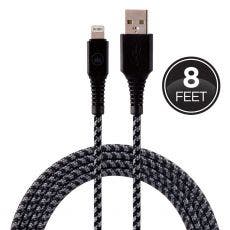 EcoSurvivor 8ft. USB Lightning Charging Cable with Braided Cord, Black/Gray
