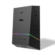 Titan 4-Outlet 1-USB-A 1-USB-C Multicolor LED Wall Tap with Surge Protection, Black