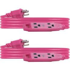 UltraPro 3-Outlet 9ft. Heavy Duty Indoor/Outdoor Extension Cord, 2 Pack, Pink