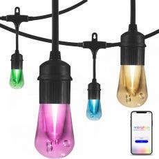 Enbrighten WiFi Seasons Vintage Color-Changing LED Smart Cafe Lights, 24 Bulbs, 48ft. Black Cord