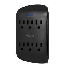 Philips 6-Outlet Wall Tap with Surge Protection, Black