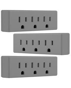 GE 3-Outlet Grounded Wall Tap, 3 Pack, Gray