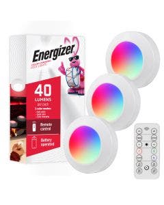 Energizer Battery Operated Color-Changing Dimmable LED Puck Light with Remote, 3 Pack, White