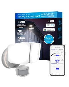 Enbrighten Outdoor 3-Head Motion-Sensing Back Lit WiFi LED Security Light, White
