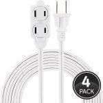 GE 3-Outlet 12ft. Extension Cord with Twist-to-Close Outlets, 4 Pack, White