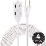 GE 3-Outlet 15ft. Extension Cord with Twist-to-Close Outlets, 4 Pack, White