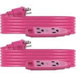 UltraPro 3-Outlet 25ft. Heavy Duty Indoor/Outdoor Extension Cord, 2 Pack, Pink