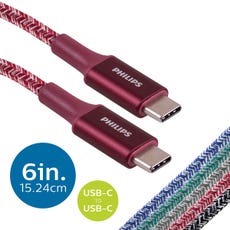 Philips 6in. USB-C to USB-C Braided Charging Cable, Brick Red