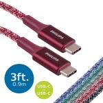 Philips 3ft. USB-C to USB-C Braided Charging Cable, Brick Red