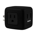 Philips 3-Outlet 2-USB Wall Tap with Surge Protection, Black