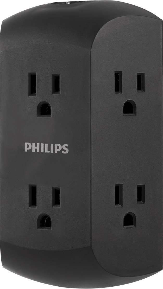 Philips 6-Outlet Wall Tap With Resettable Circuit Breaker, Black