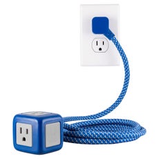 Philips 3-Outlet 5ft. Braided Extension Cord with Rubberized Cube, Blue